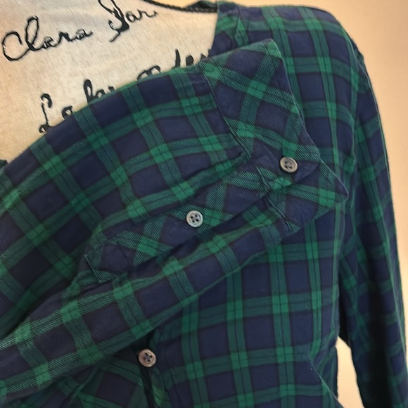 Talbots Blue Green Plaid Tunic Top Shirt L Large Like New - Picture 3 of 6